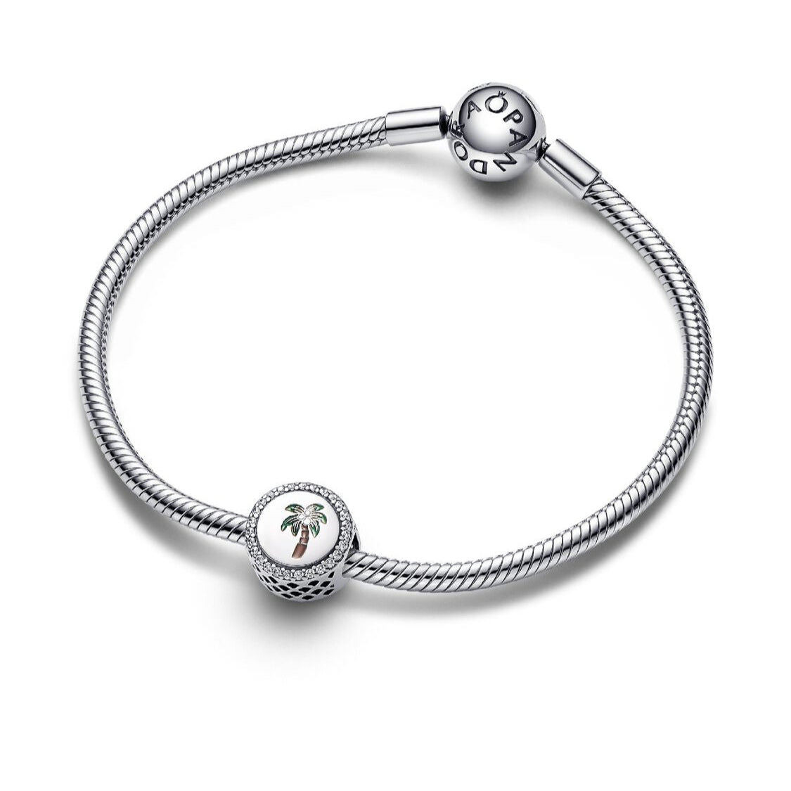 Pandora Engravable Palm Tree Charm silver and brown and green sterling-silver and enamel Bead by The Alternative Bead. Your Jewelry Retailer from Germany