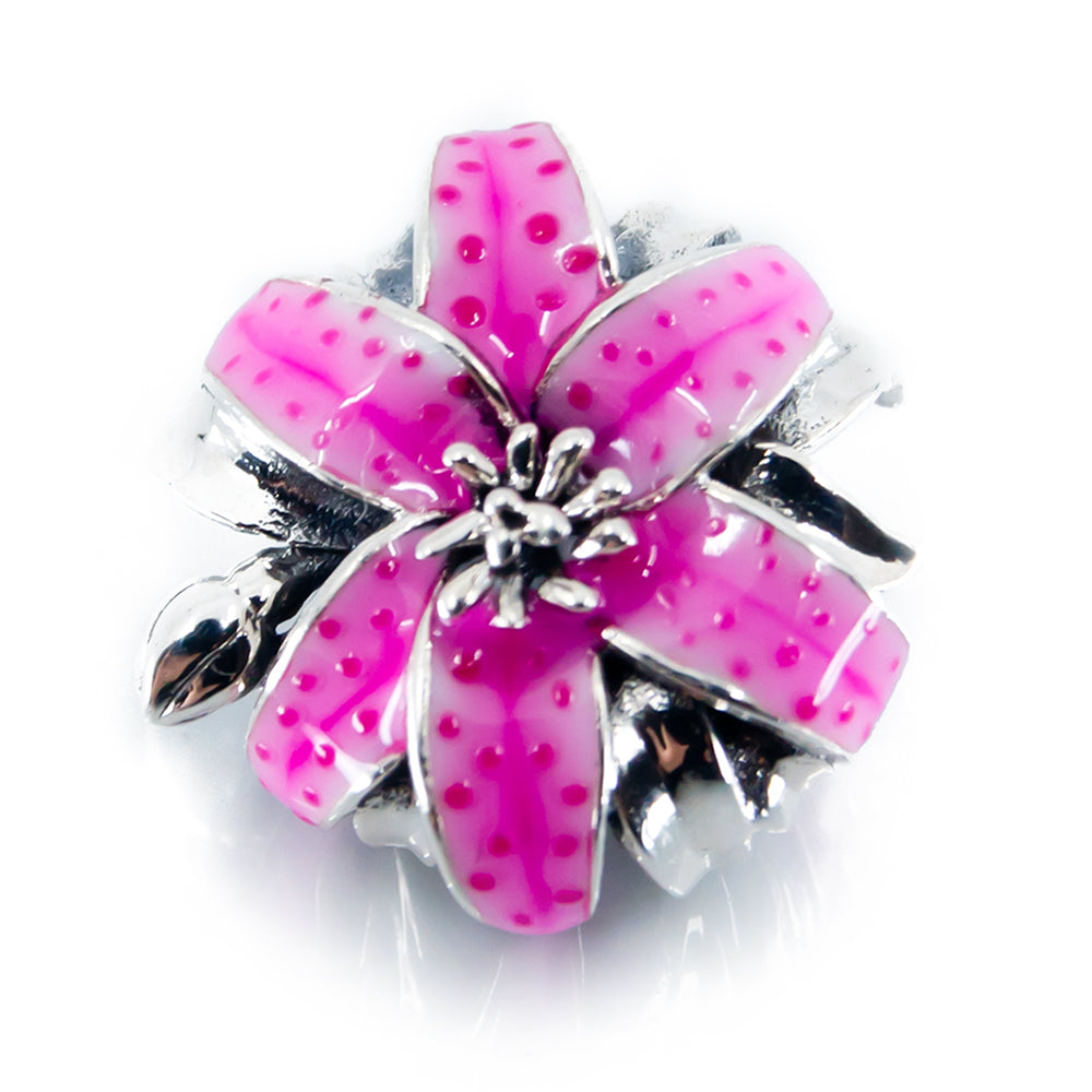 Aurora Charm Pink Oriental Lily Charm silver; pink sterling-silver; enamel Bead by The Alternative Bead. Your official Aurora Charm Retailer from Germany
