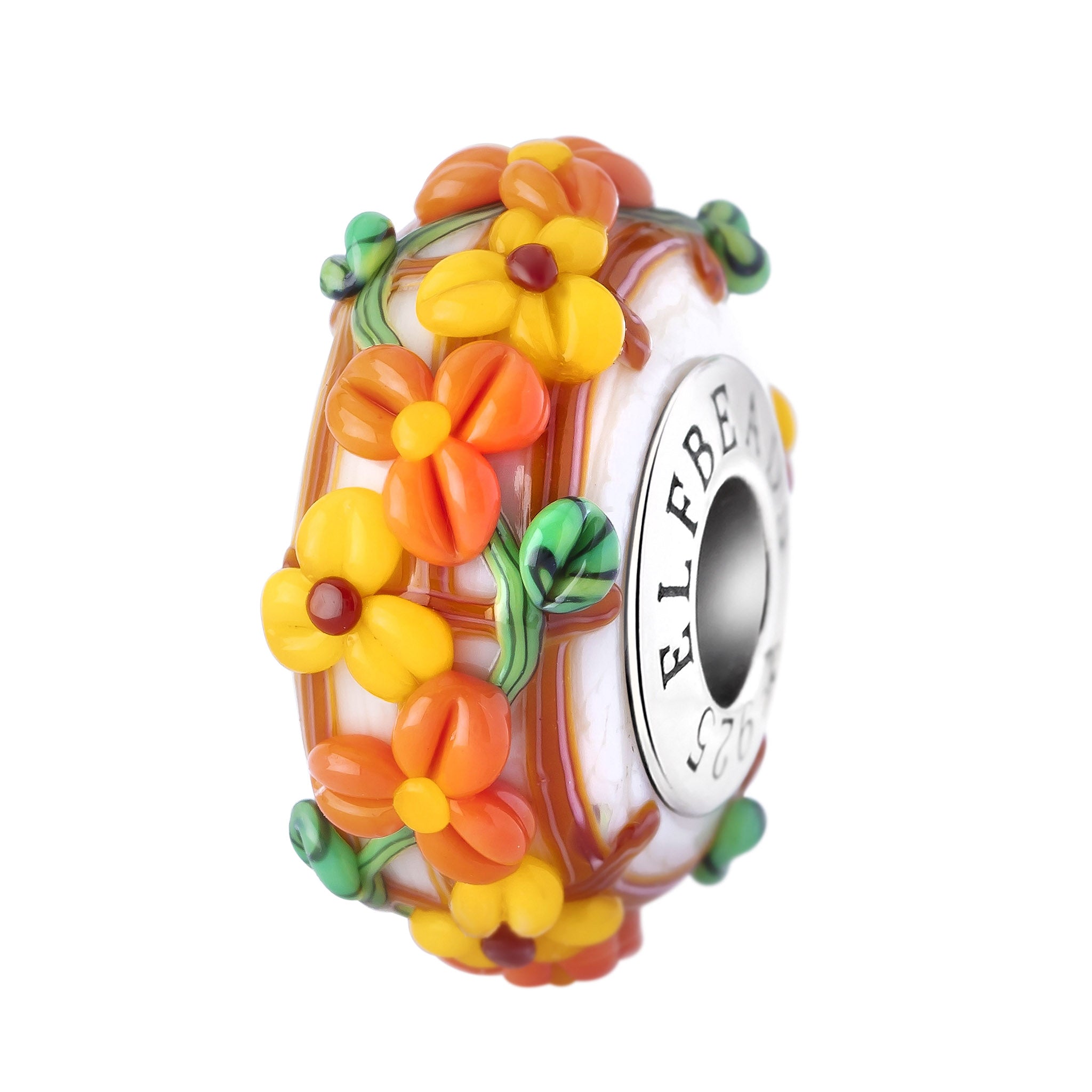 Elfbeads Pumpkin Blossom Patch white; orange glass Bead by The Alternative Bead. Your official Elfbeads Retailer from Germany