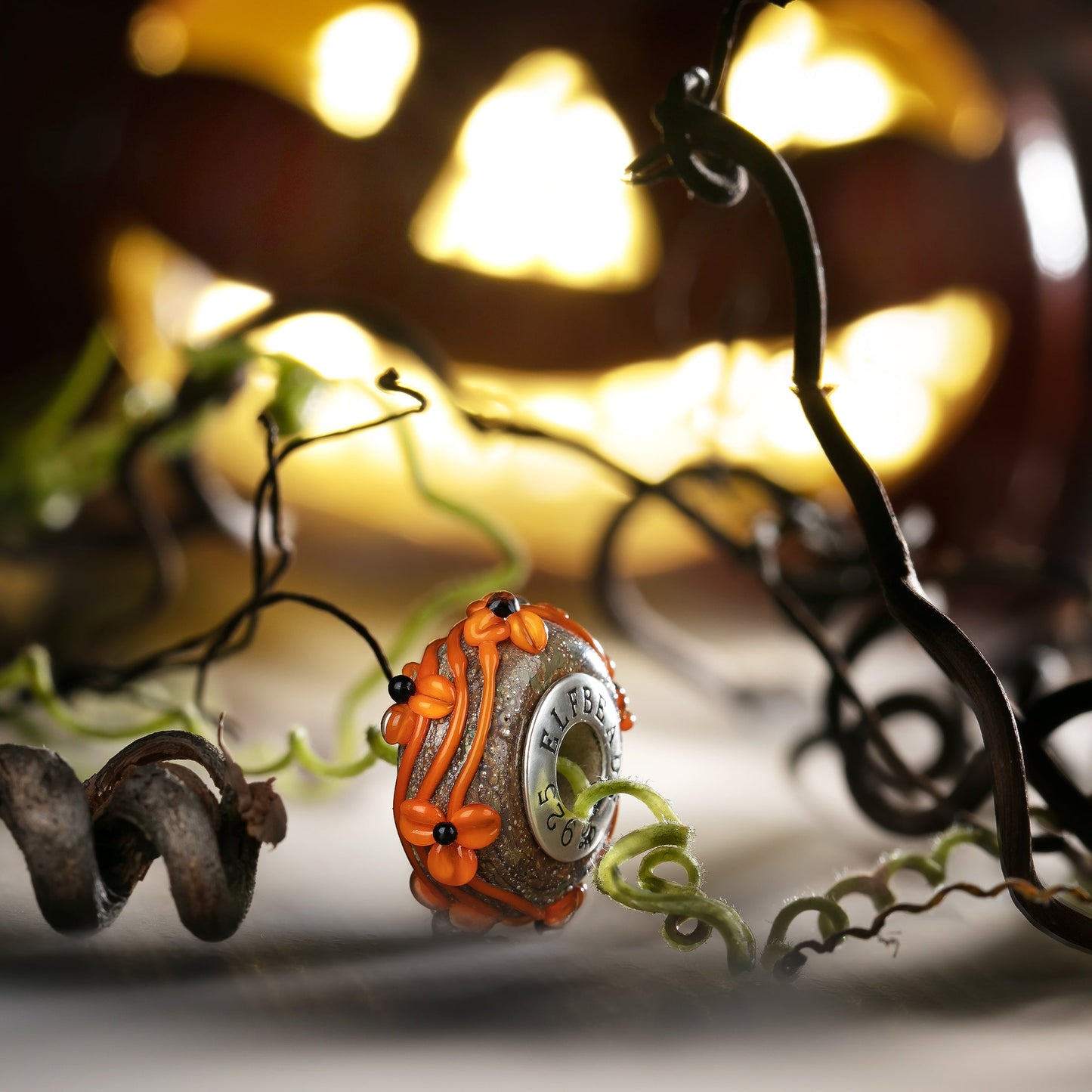 Elfbeads Pumpkin Allure Flowertwig glass Bead by The Alternative Bead. Your official Elfbeads Retailer from Germany