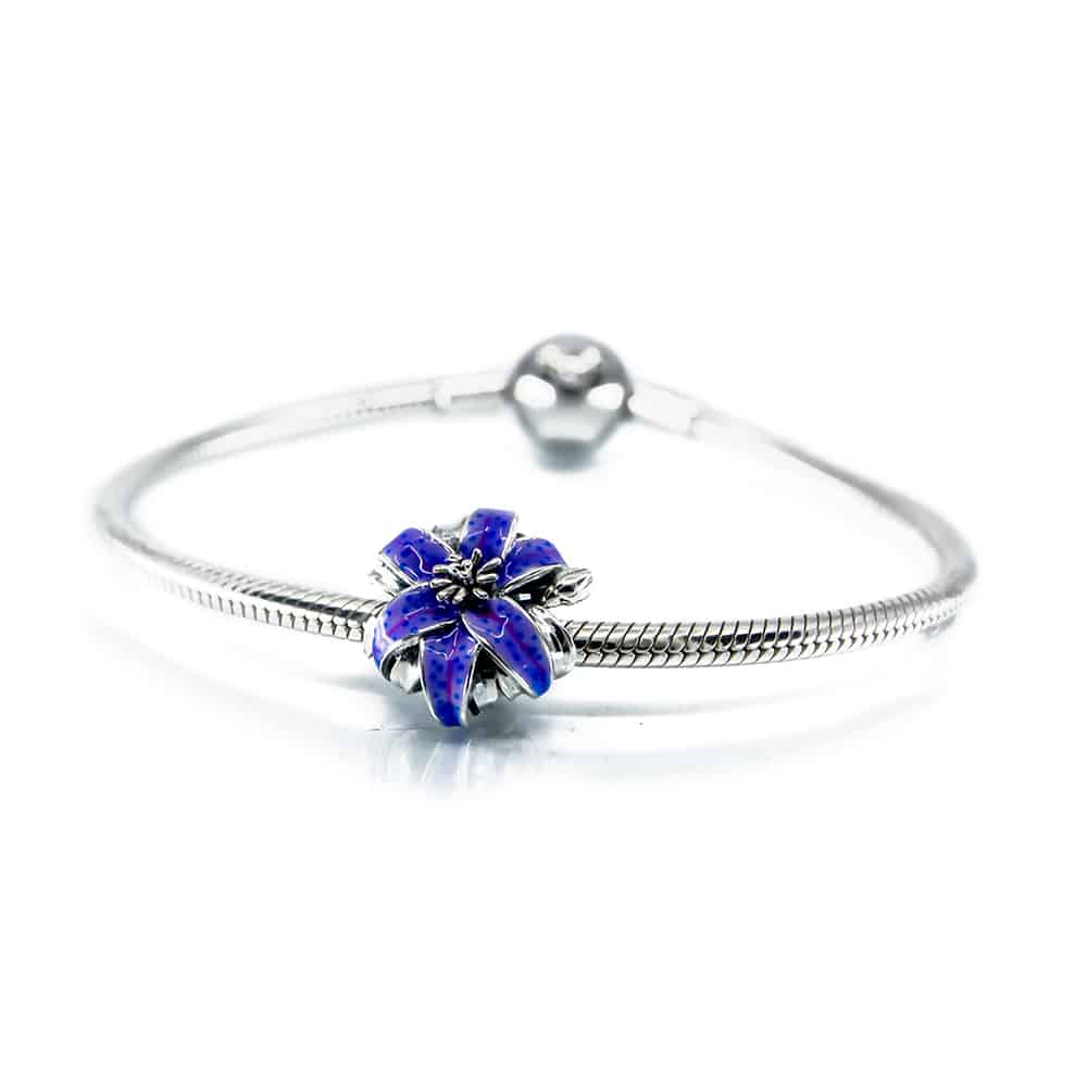 Aurora Charm Purple Dream Lily Charm silver; purple sterling-silver; enamel Bead by The Alternative Bead. Your official Aurora Charm Retailer from Germany
