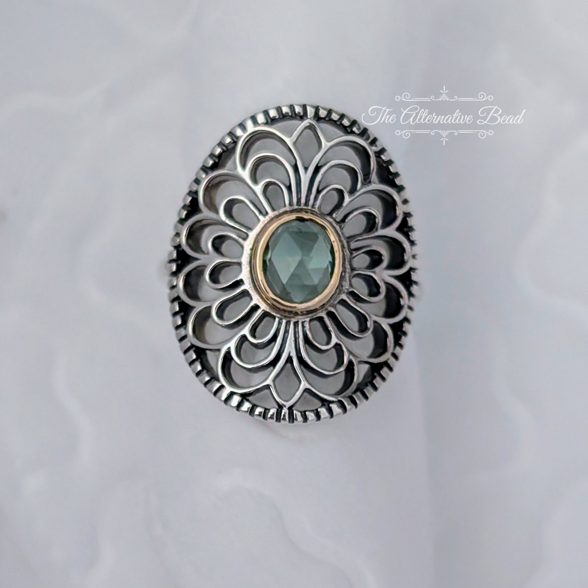 Pandora Silver ring with 14k and green synthetic spinel (190885SSG) silver and gold and green sterling-silver and gold and crystal Ring by The Alternative Bead. Your Jewelry Retailer from Germany