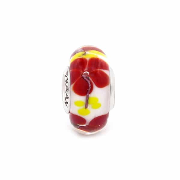 Praan Red Hibiscus floral and black and white and yellow and red glass Bead by The Alternative Bead. Your official Praan Retailer from Germany