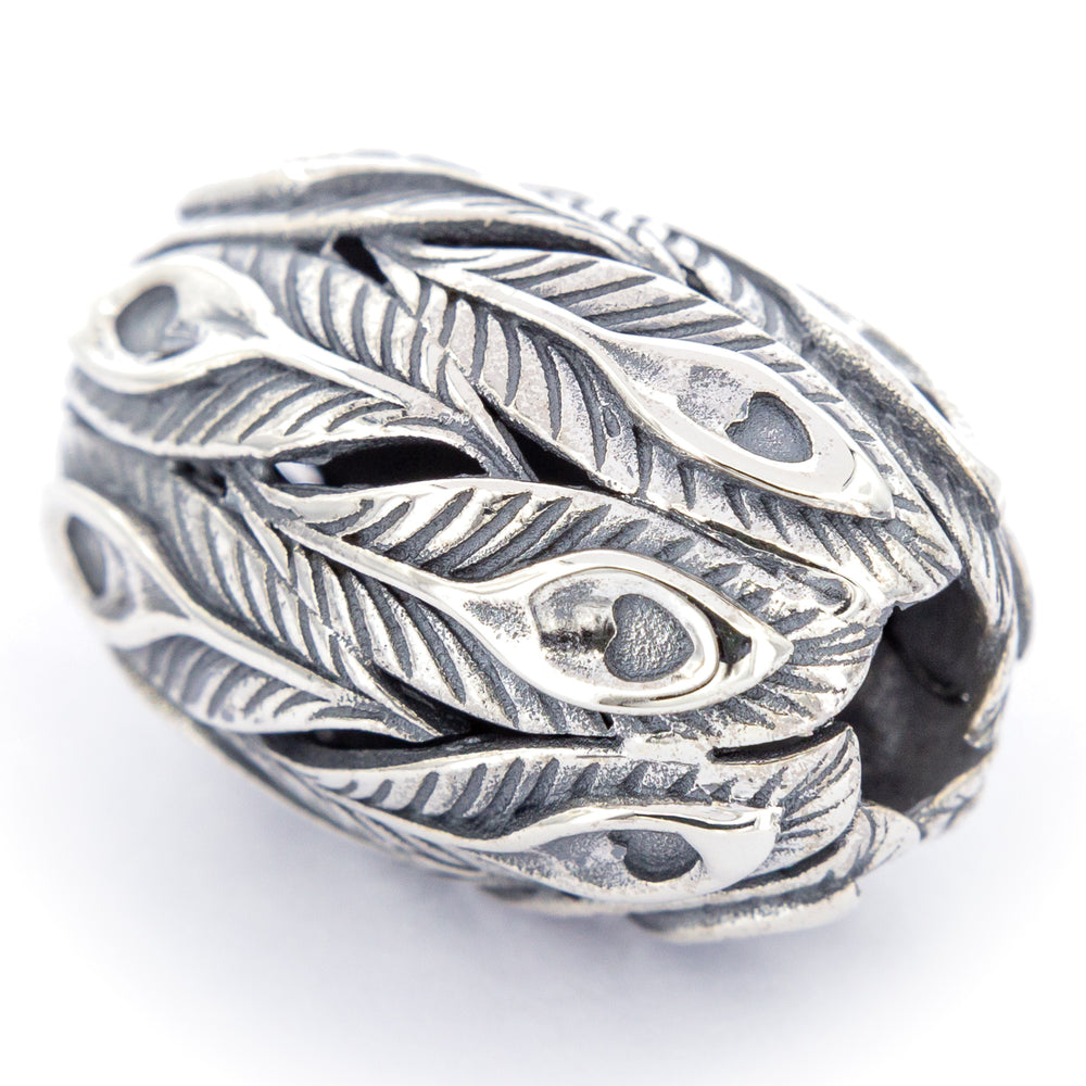 Elfbeads Peacock Feather Barrel (S210501) silver sterling-silver Bead - The Alternative Bead official German Retailer. Buy 4 get 5 - free DHL Shipping for all orders above 150 ?