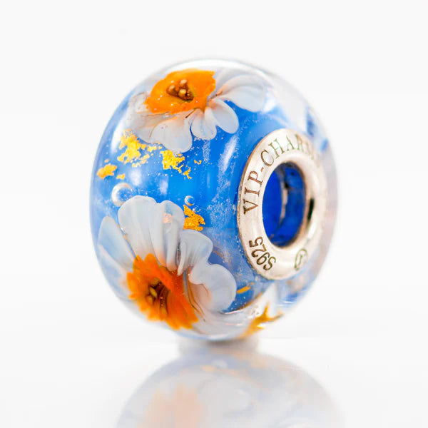 VIP-CHARMS Sky Harmony Bead blue; white; orange glass Bead by The Alternative Bead. Your official VIP-CHARMS Retailer from Germany