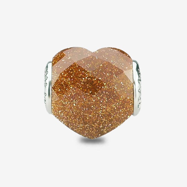 Praan Shimmering Faceted Goldstone Heart Charm gold natural-stone Bead by The Alternative Bead. Your official Praan Retailer from Germany