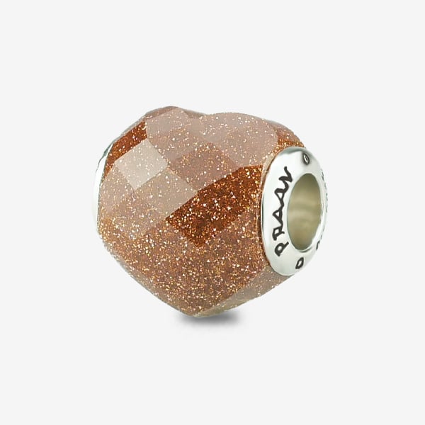 Praan Shimmering Faceted Goldstone Heart Charm gold natural-stone Bead by The Alternative Bead. Your official Praan Retailer from Germany