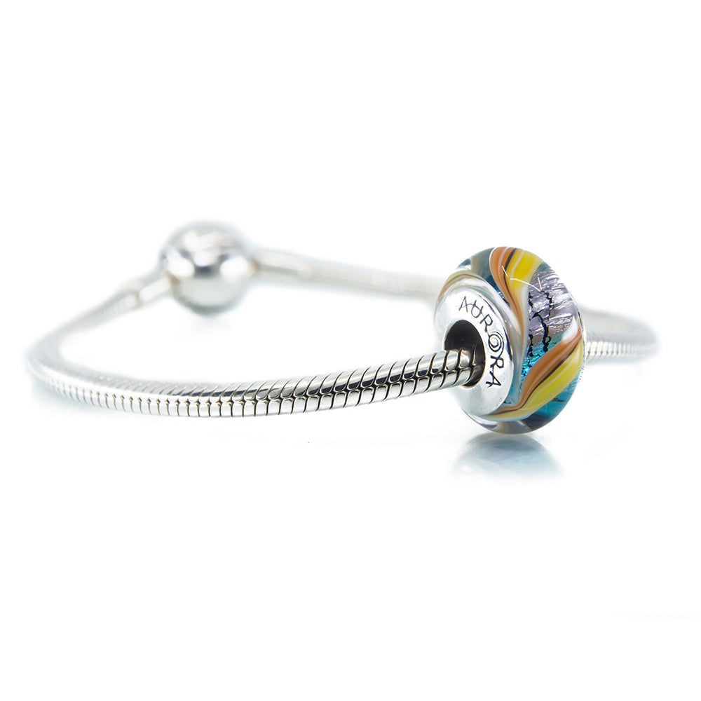 Aurora Charm Sweet Candy Murano Glass Bead Charm blue; yellow; orange glass Bead by The Alternative Bead. Your official Aurora Charm Retailer from Germany