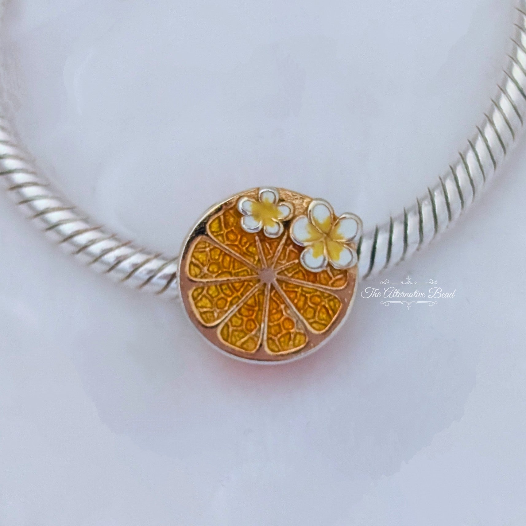 Beadscollection Orange & Flowers Charm silver; orange; yellow; white sterling-silver; enamel Bead by The Alternative Bead. Your Jewelry Retailer from Germany