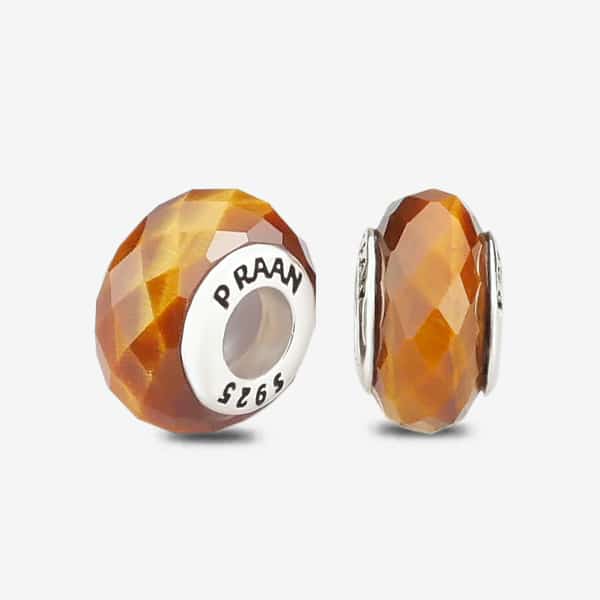 Praan Tiger Eye Stopper Charms brown and bronze and orange natural-stone Stopper by The Alternative Bead. Your official Praan Retailer from Germany