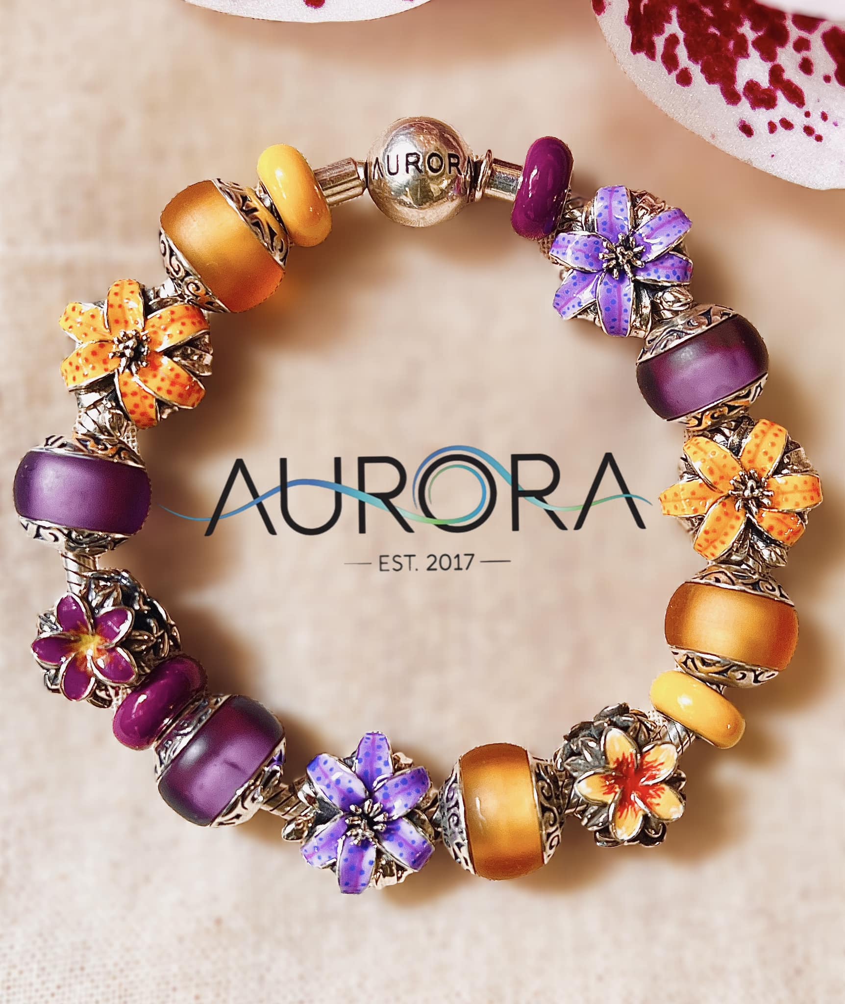 Aurora Charm Purple Dream Lily Charm silver; purple sterling-silver; enamel Bead by The Alternative Bead. Your official Aurora Charm Retailer from Germany