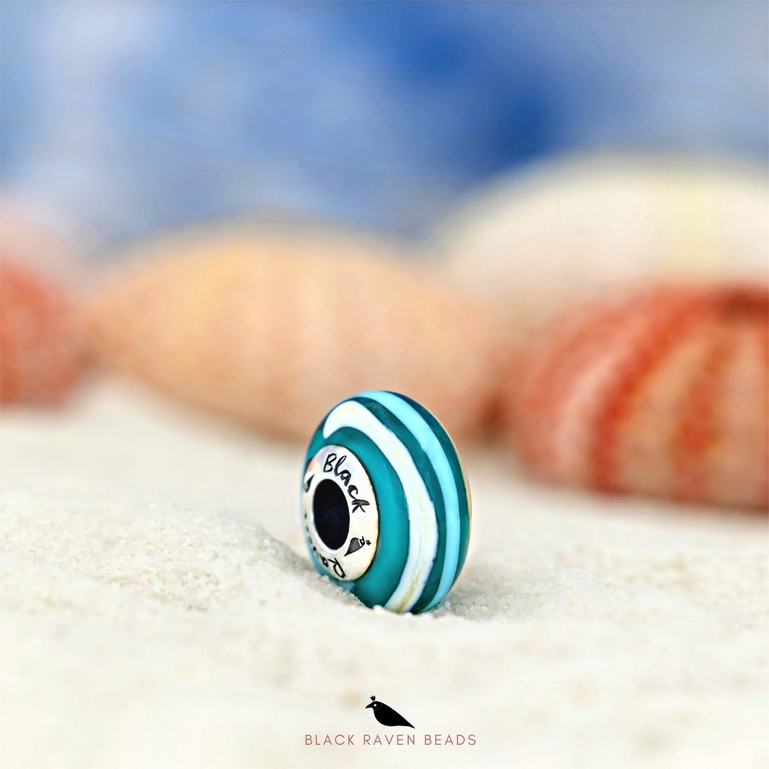Black Raven Beads Sea Sounds blue and green and white glass Charm by The Alternative Bead. Your official Black Raven Beads Retailer from Germany