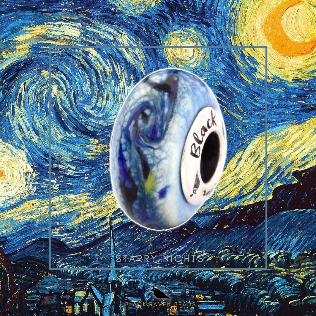 Black Raven Beads Van Gogh Starry Nights sterling-silver and glass Charm by The Alternative Bead. Your official Black Raven Beads Retailer from Germany