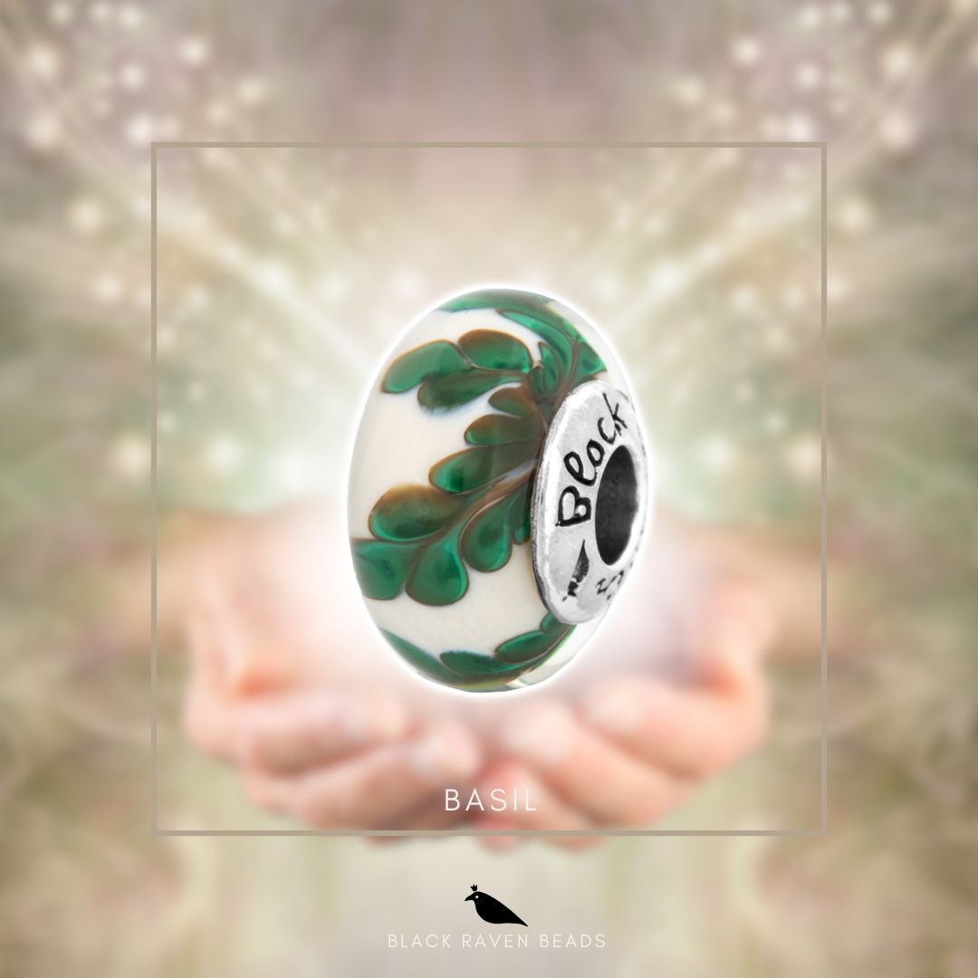 Black Raven Beads Basil Glass white; green glass Bead by The Alternative Bead. Your official Black Raven Beads Retailer from Germany