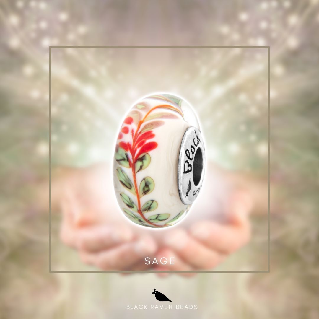 Black Raven Beads Sage Glass white; red; green glass Bead by The Alternative Bead. Your official Black Raven Beads Retailer from Germany