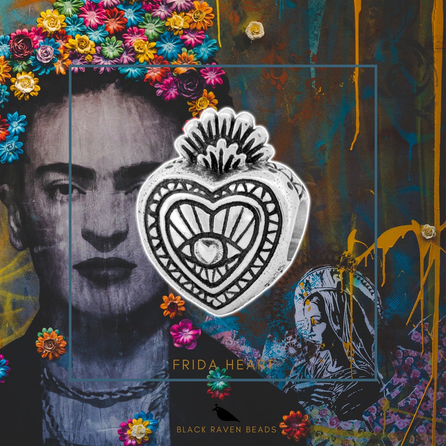 Black Raven Beads Frida Heart silver sterling-silver Charm by The Alternative Bead. Your official Black Raven Beads Retailer from Germany