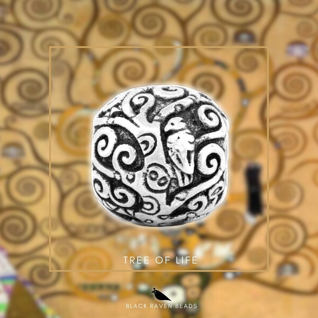 Silver Black Raven Beads Klimt Tree of Life Sterling Silver Charm by The Alternative Bead