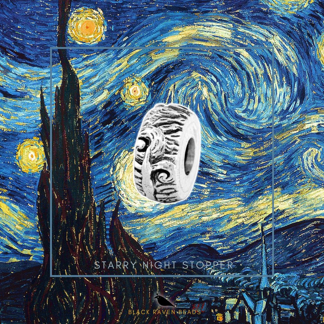 Black Raven Beads Van Gogh Starry Night Stopper silver sterling-silver Stopper by The Alternative Bead. Your official Black Raven Beads Retailer from Germany