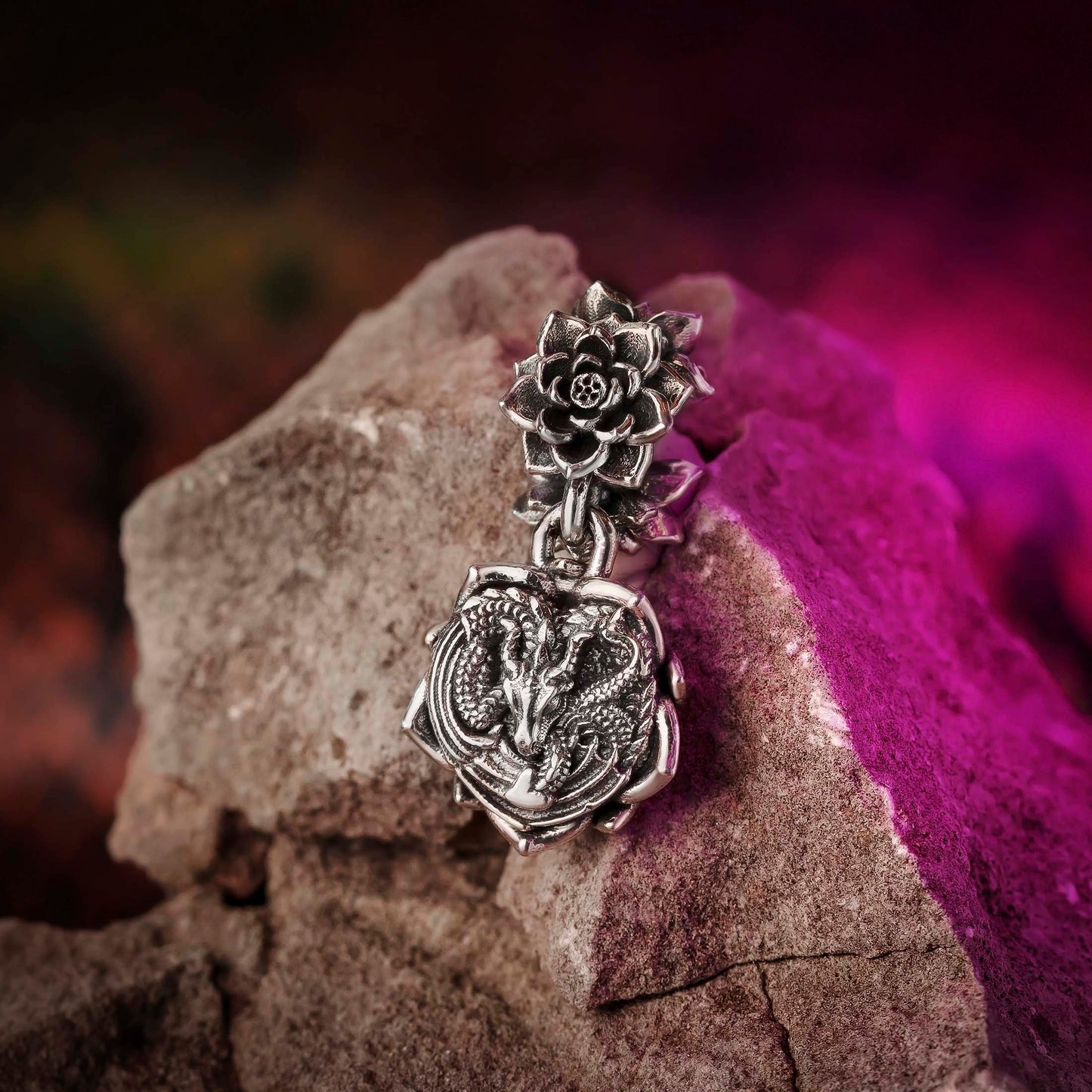 Elfbeads Lotus Dragon silver sterling-silver Dangle by The Alternative Bead. Your official Elfbeads Retailer from Germany