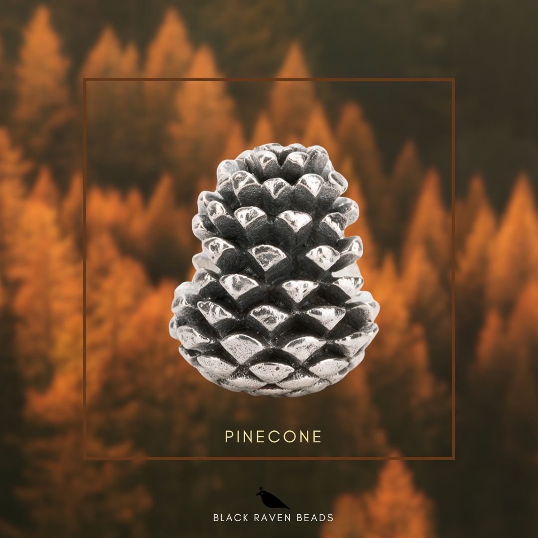 Silver Black Raven Beads Pinecone Sterling Silver Charm by The Alternative Bead