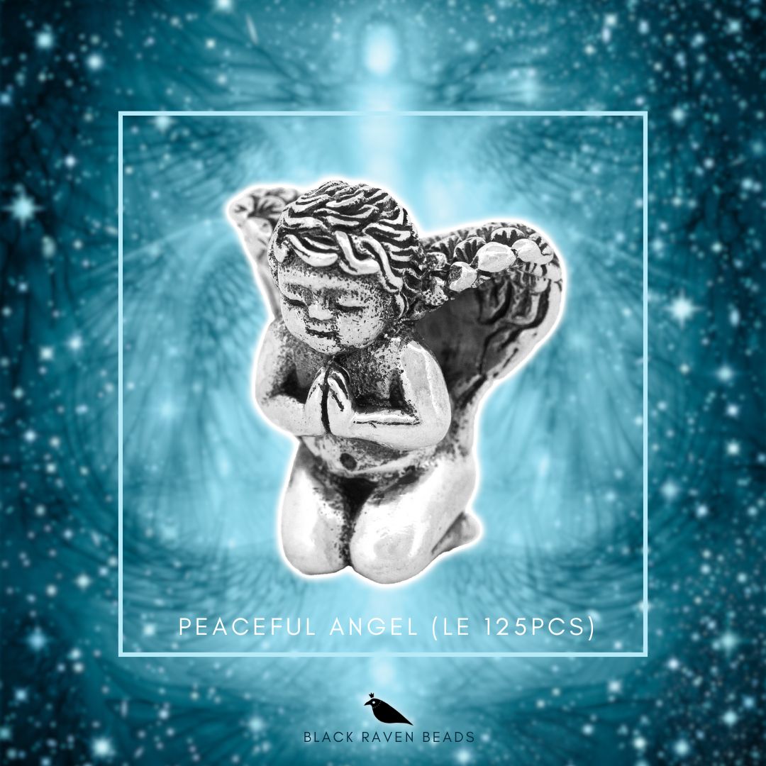 Silver Black Raven Beads Peaceful Angel (LE, 125) Sterling Silver Charm by The Alternative Bead
