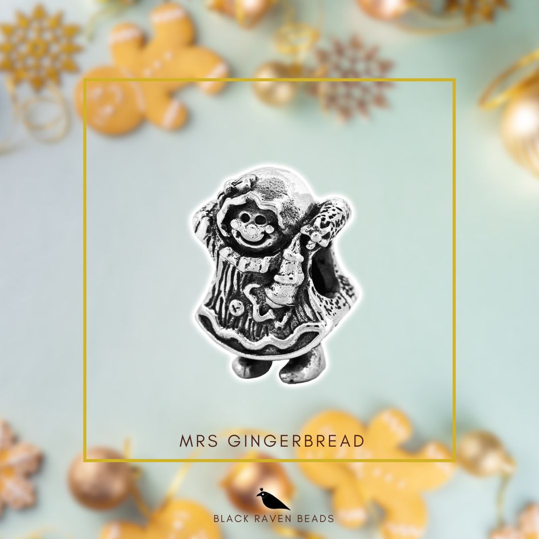 Silver Black Raven Beads Mrs Gingerbread Sterling Silver Charm by The Alternative Bead