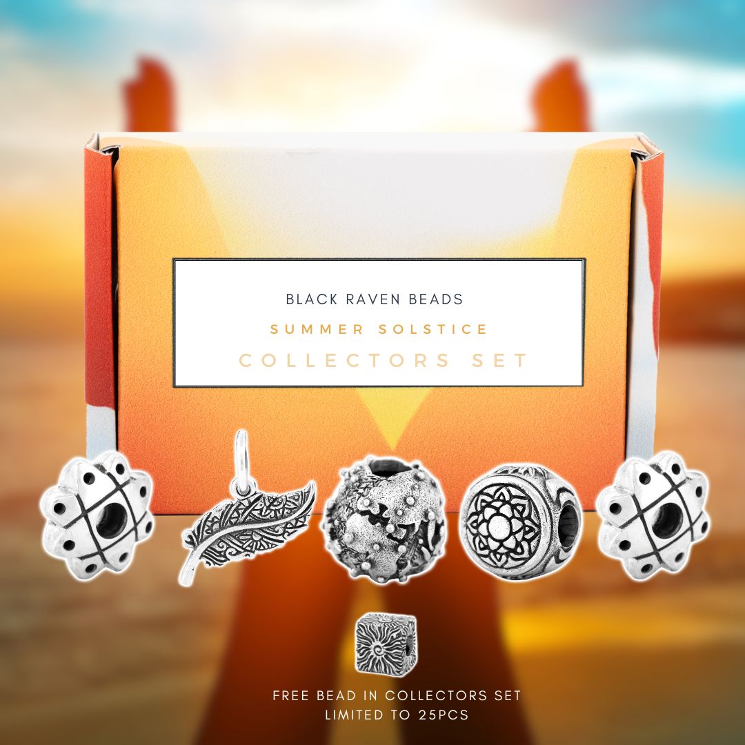 Silver Black Raven Beads Summer Solstice Collectors Set Sterling Silver Charm by The Alternative Bead