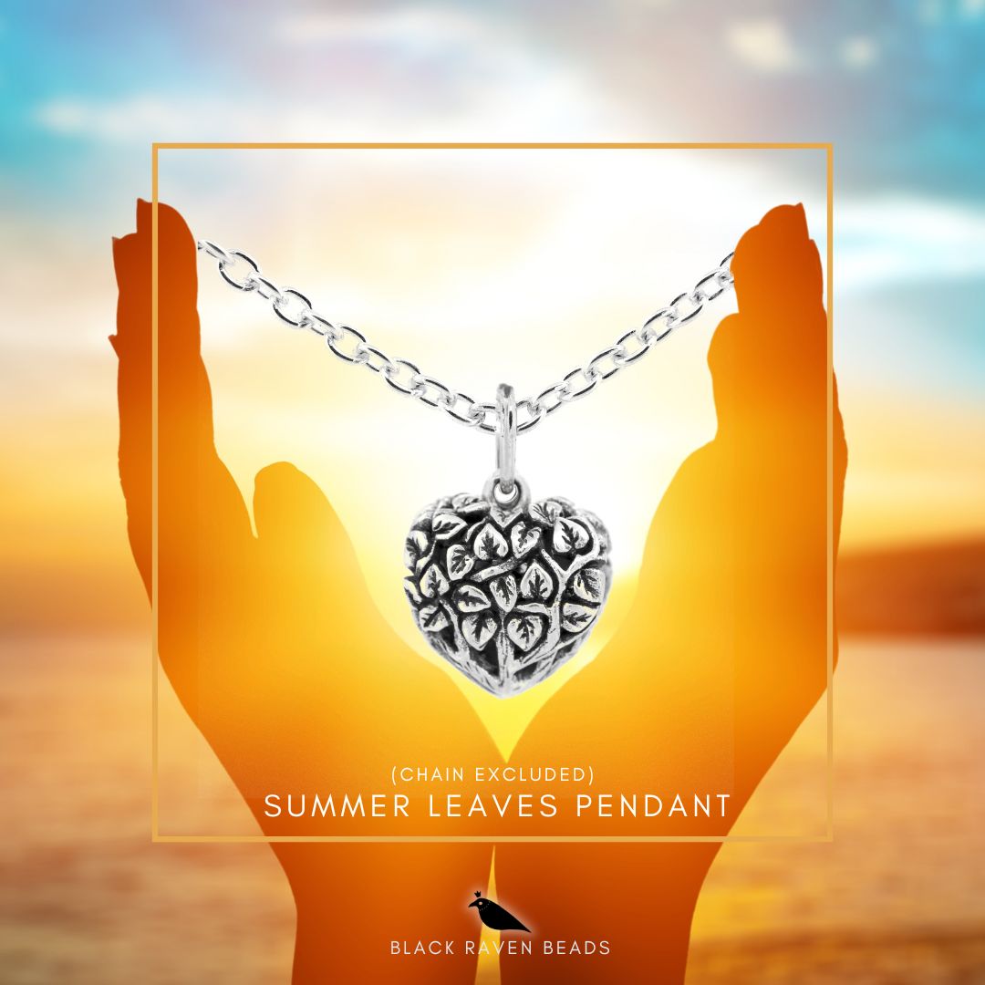 Silver Black Raven Beads Summer Leaf pendant Sterling Silver Charm by The Alternative Bead