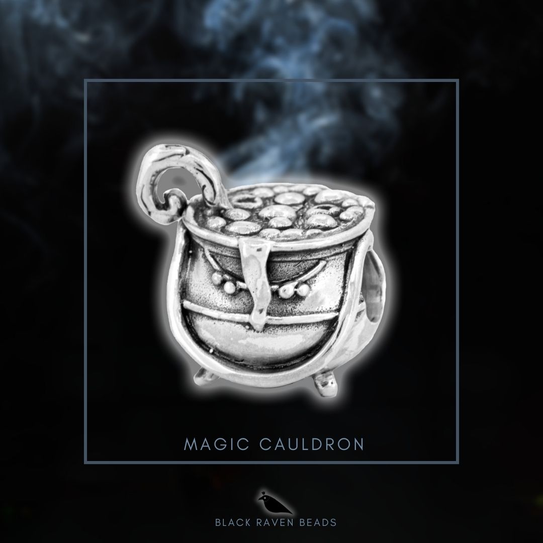 Silver Black Raven Beads Magic Cauldron Sterling Silver Charm by The Alternative Bead