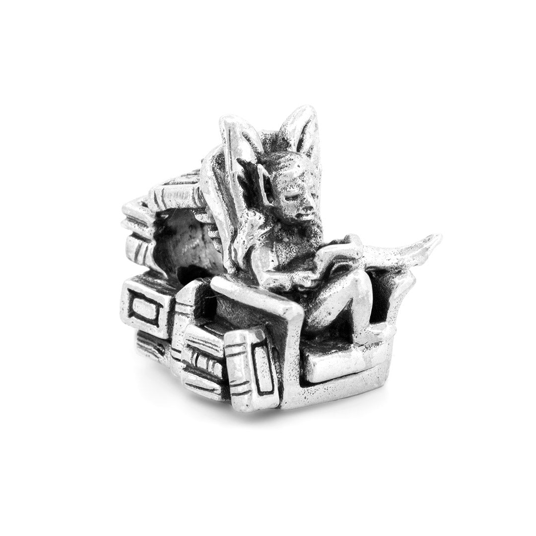 Silver Black Raven Beads Book Reading Fairy Sterling Silver Charm by The Alternative Bead