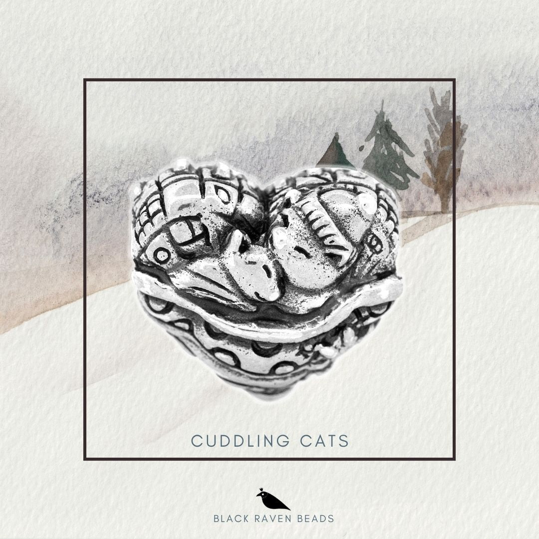 Silver Black Raven Beads Cuddling Cats Sterling Silver Charm by The Alternative Bead