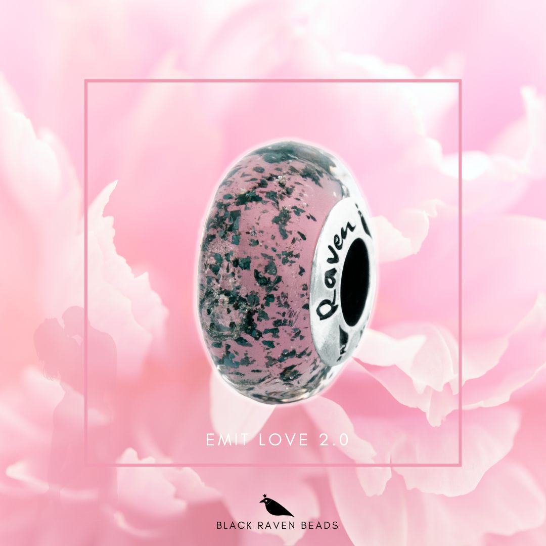 Silver Black Raven Beads Emit Love 2.0 Glass Charm by The Alternative Bead