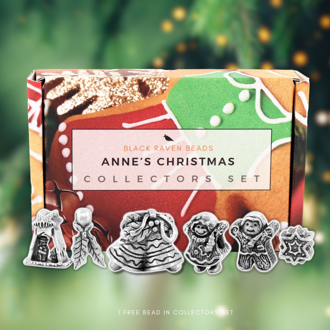 Silver Black Raven Beads Anne's Christmas Collectors Set Sterling Silver Charm by The Alternative Bead