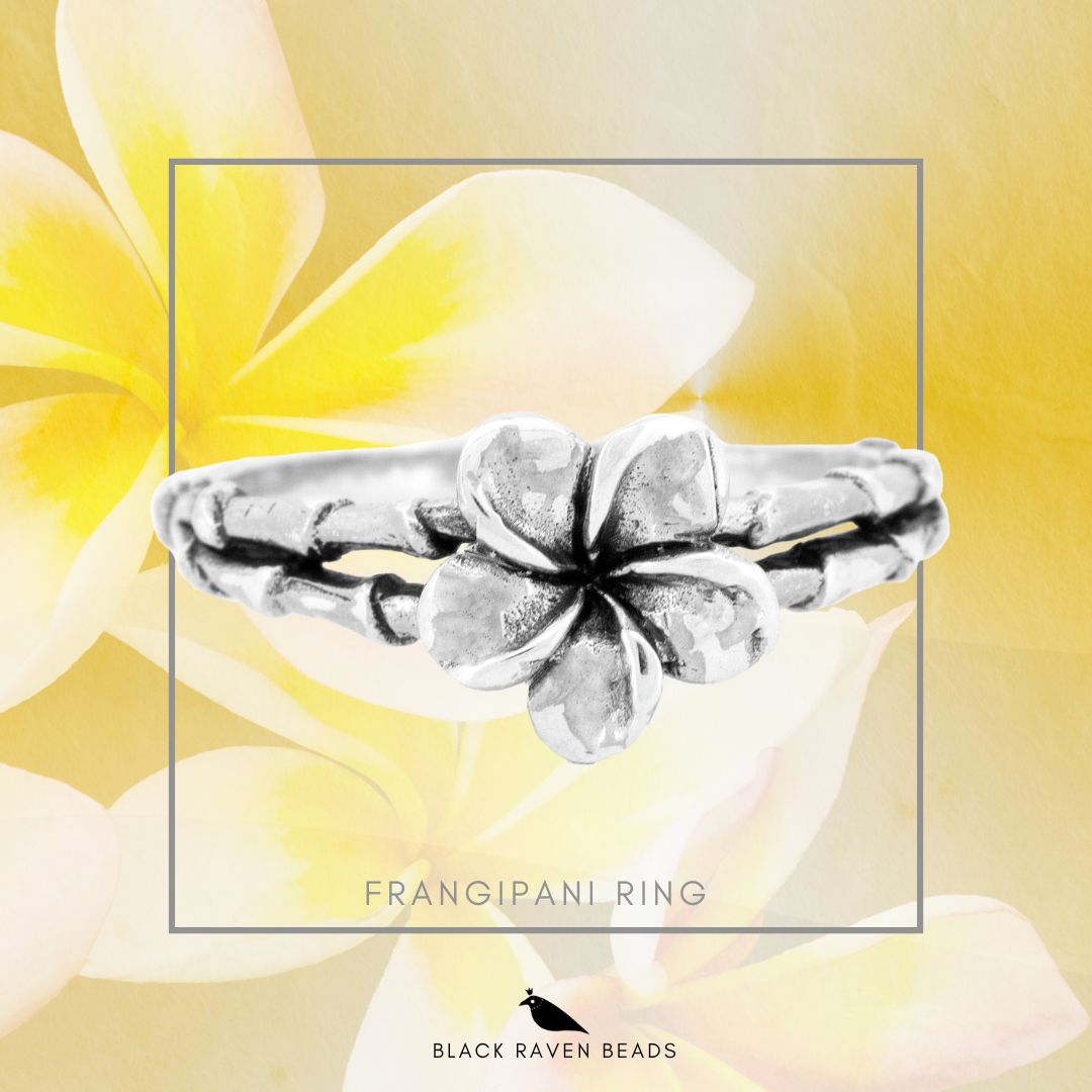 Silver Black Raven Beads Ring Frangipani Ring by The Alternative Bead