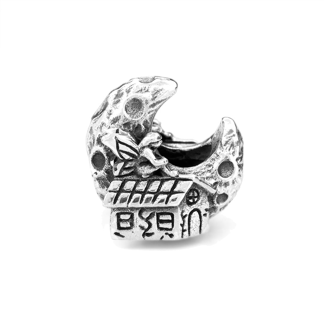 Silver Black Raven Beads Moon Fairy Sterling Silver Charm by The Alternative Bead