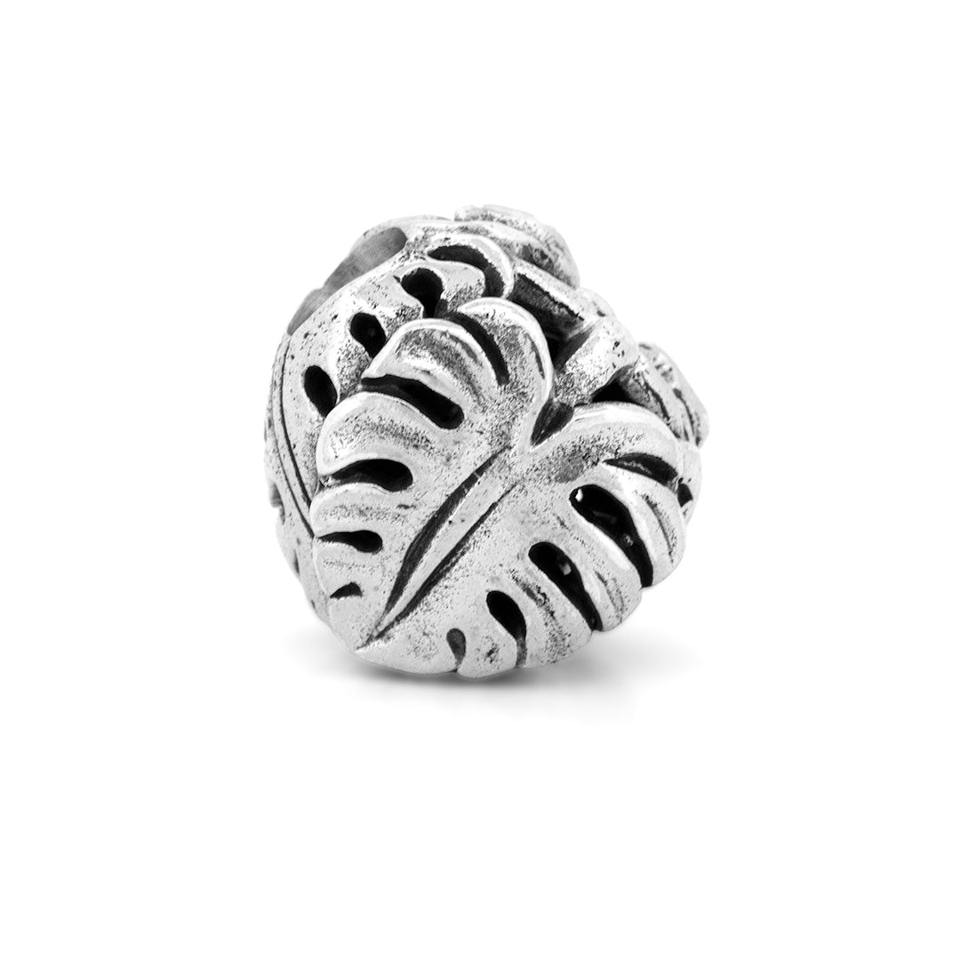 Silver Black Raven Beads Monstera Deliciosa Sterling Silver Charm by The Alternative Bead