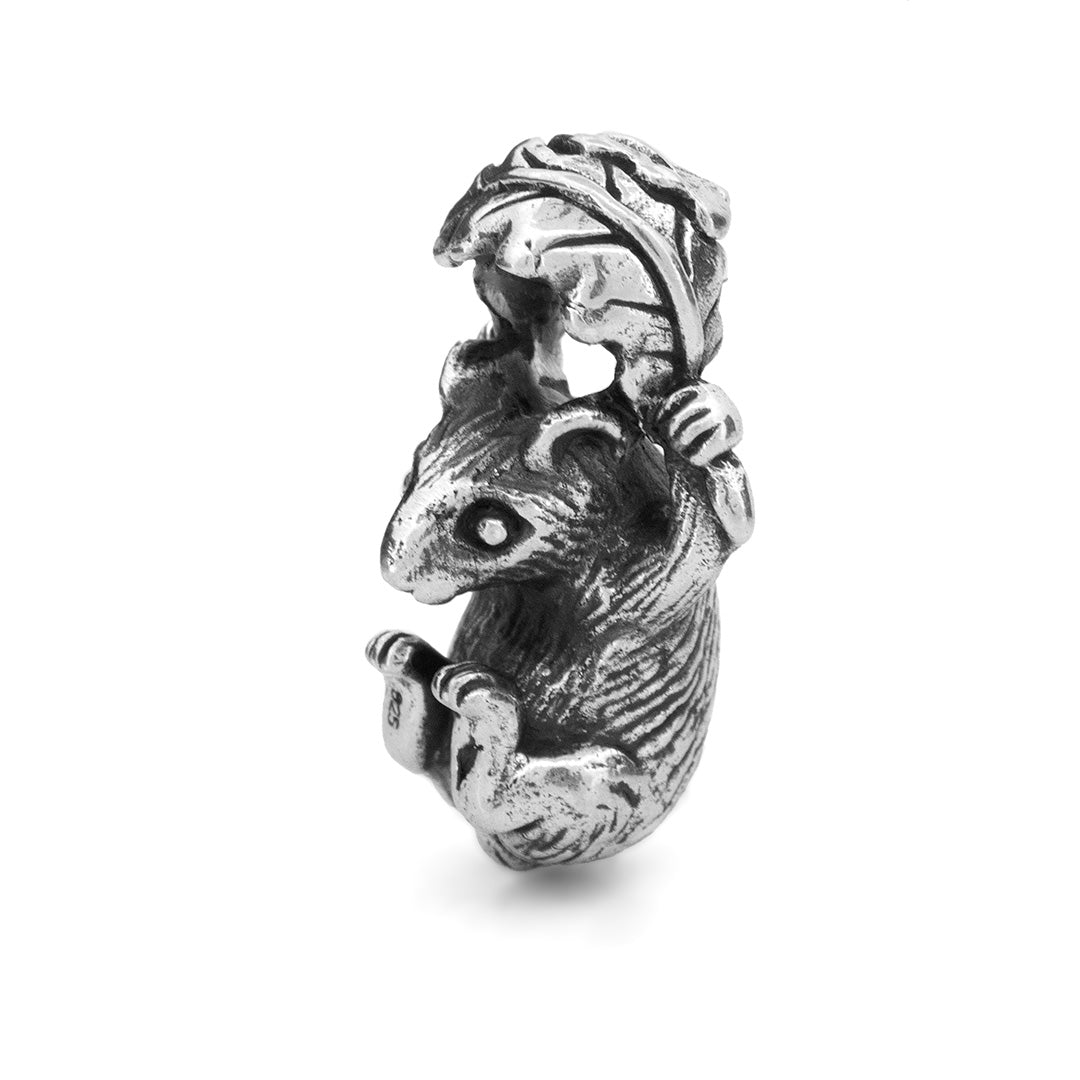 Silver Black Raven Beads Oak Leaf Parachute Mouse Sterling Silver Charm by The Alternative Bead