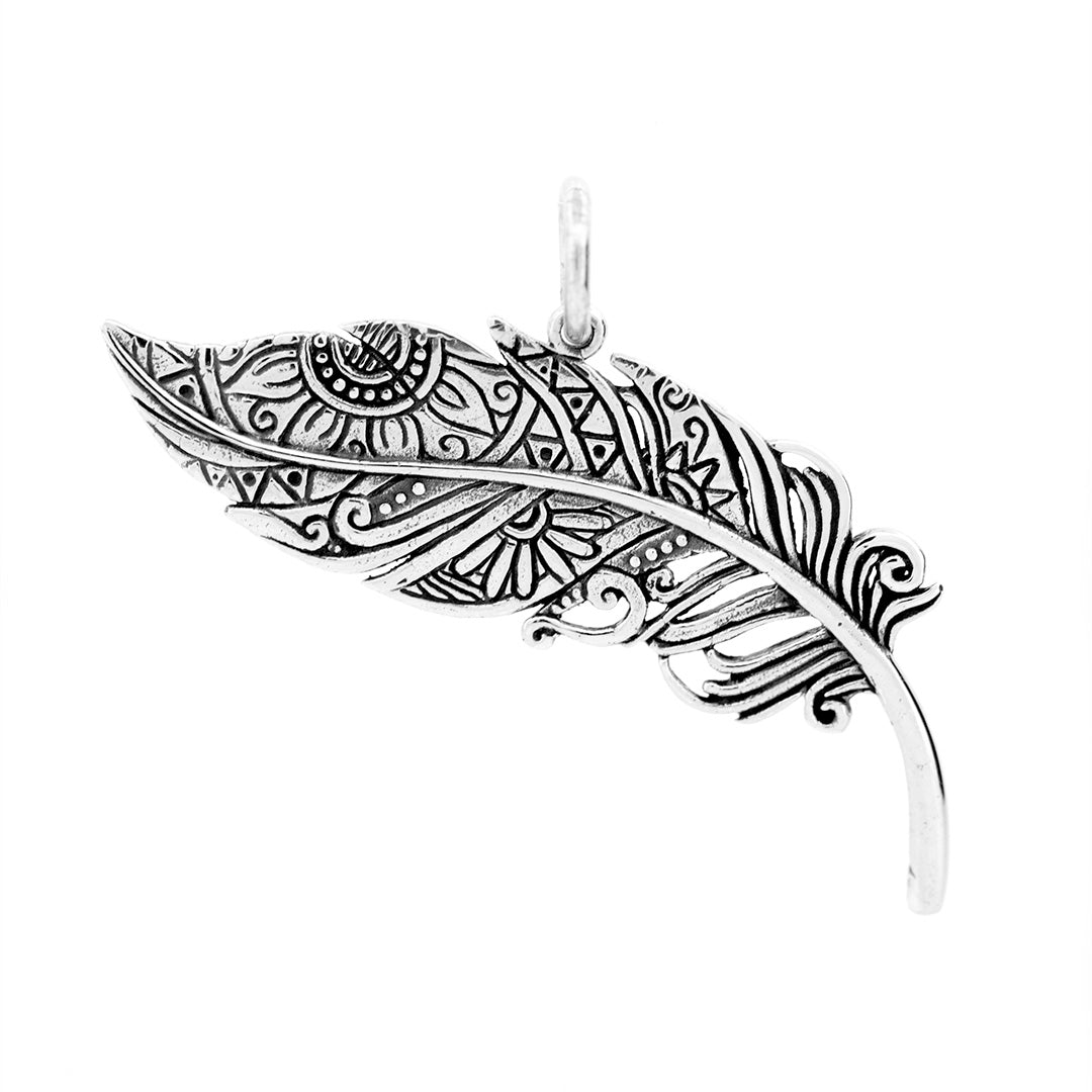 Silver Black Raven Beads Summer Feather Pendant Sterling Silver Charm by The Alternative Bead