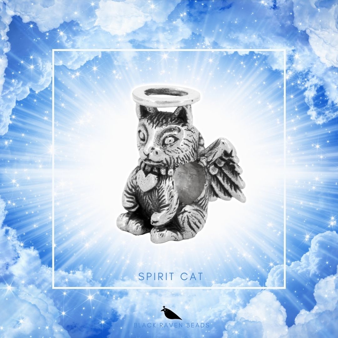 Silver Black Raven Beads Spirit Cat Sterling Silver Charm by The Alternative Bead