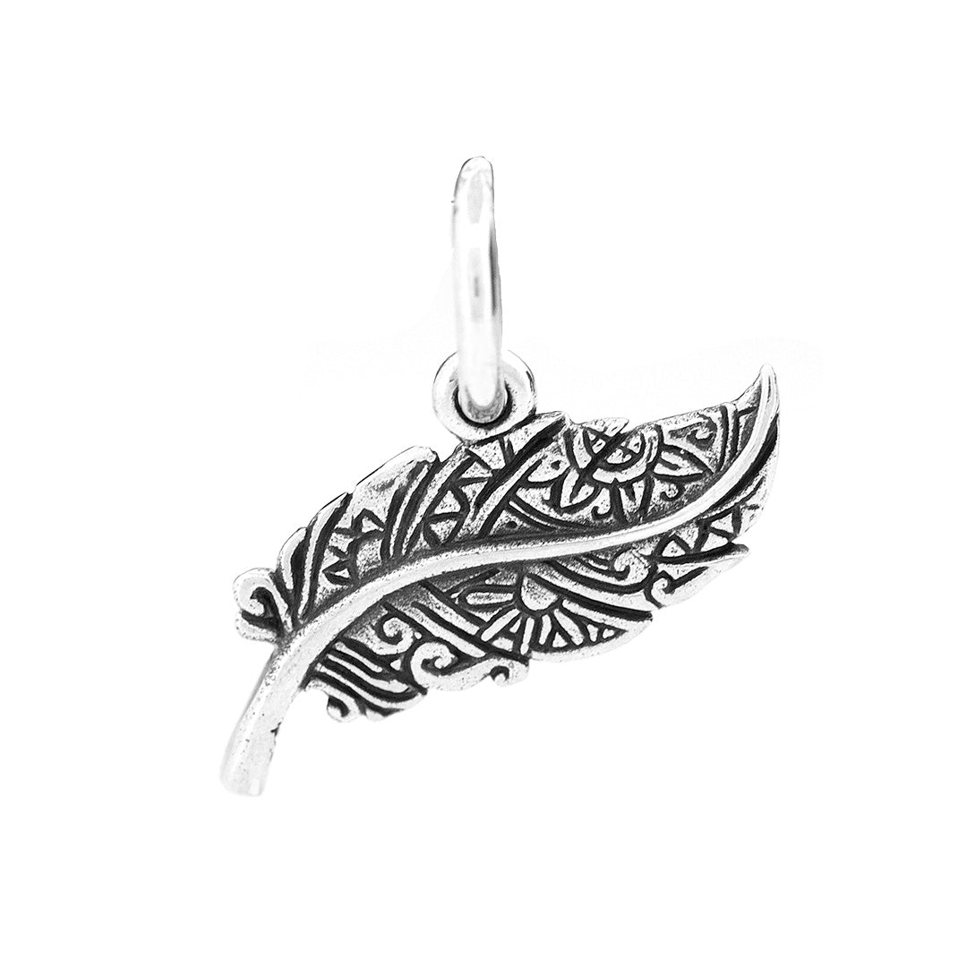 Silver Black Raven Beads Summer Feather Dangle Sterling Silver Charm by The Alternative Bead