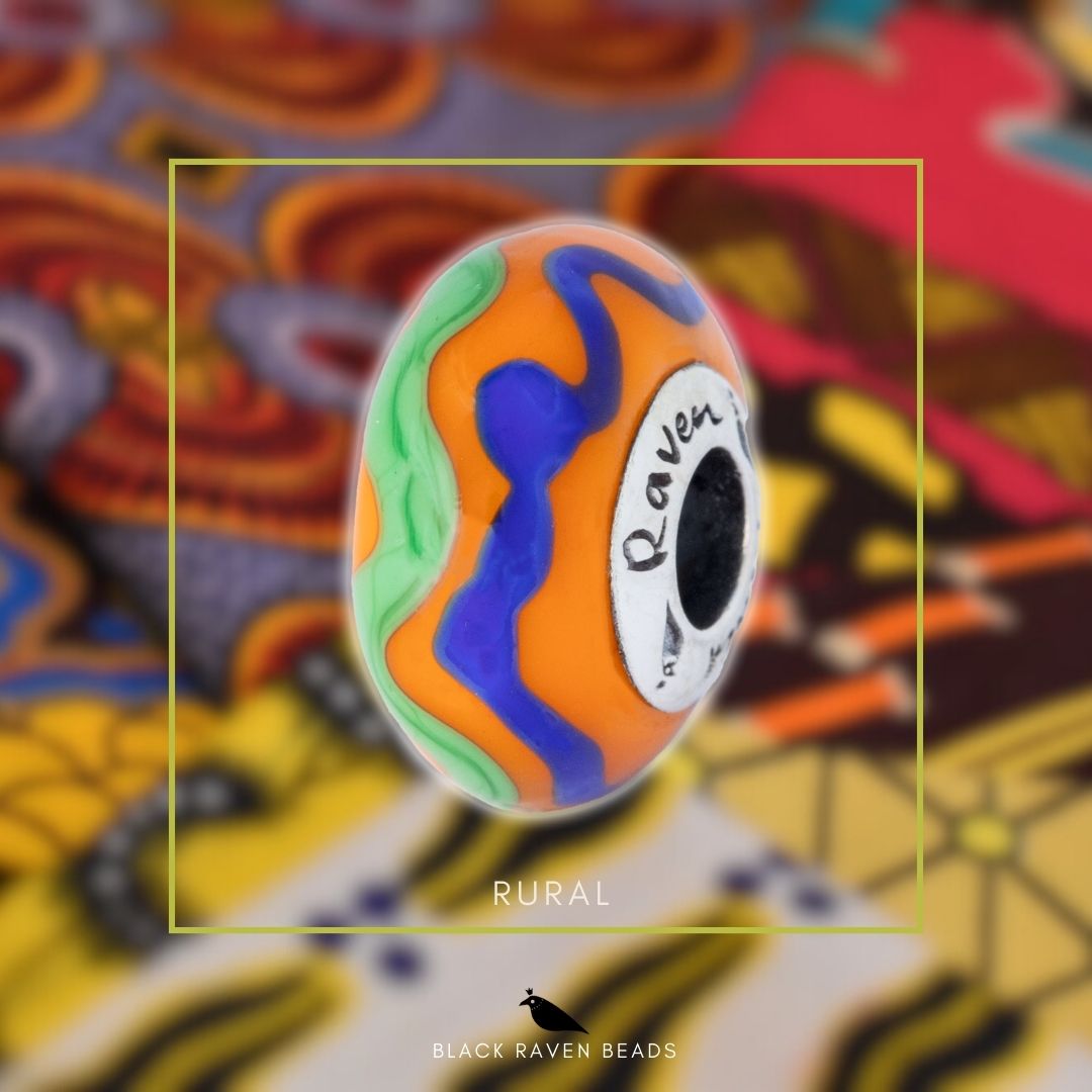 Black Raven Beads Rural LE orange and green and blue glass Charm by The Alternative Bead. Your official Black Raven Beads Retailer from Germany