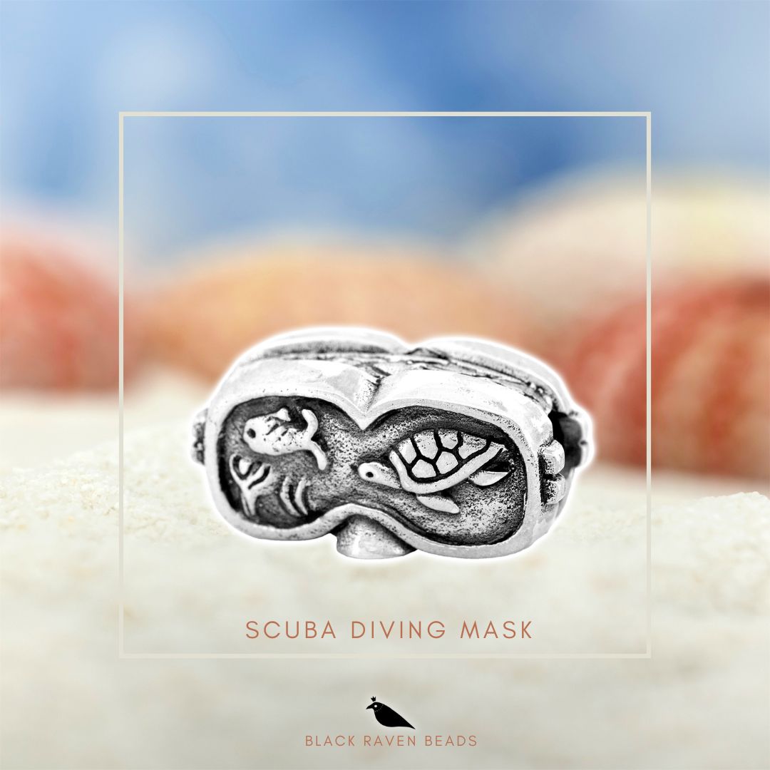 Silver Black Raven Beads Scuba mask Sterling Silver Charm by The Alternative Bead