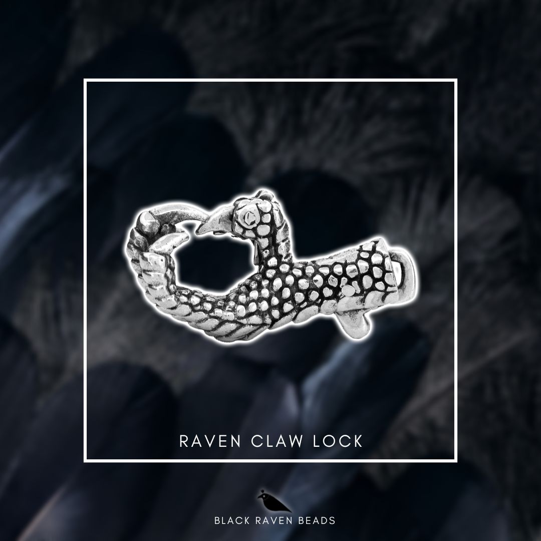 Silver Black Raven Beads Raven Claw Lock Sterling Silver Charm by The Alternative Bead