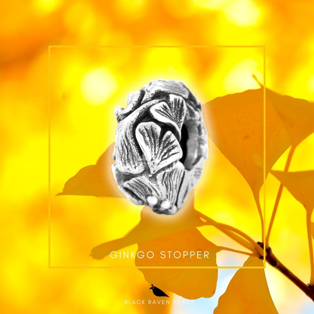 Silver Black Raven Beads Ginkgo Stopper Stopper by The Alternative Bead