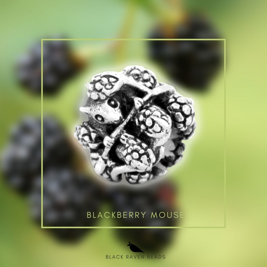 Silver Black Raven Beads Blackberry Mouse Sterling Silver Charm by The Alternative Bead