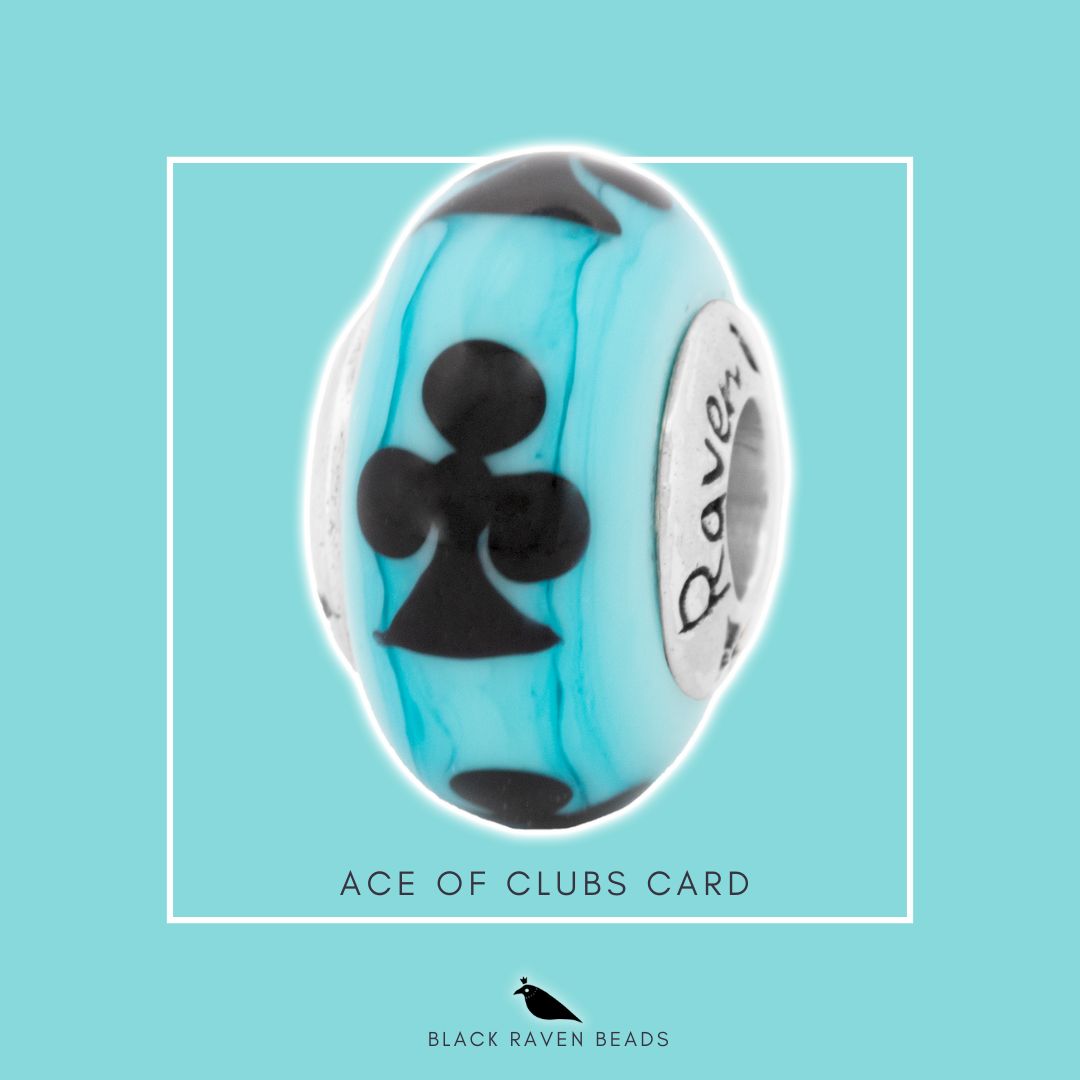 Silver Black Raven Beads Ace of Clubs Card Glass Charm by The Alternative Bead