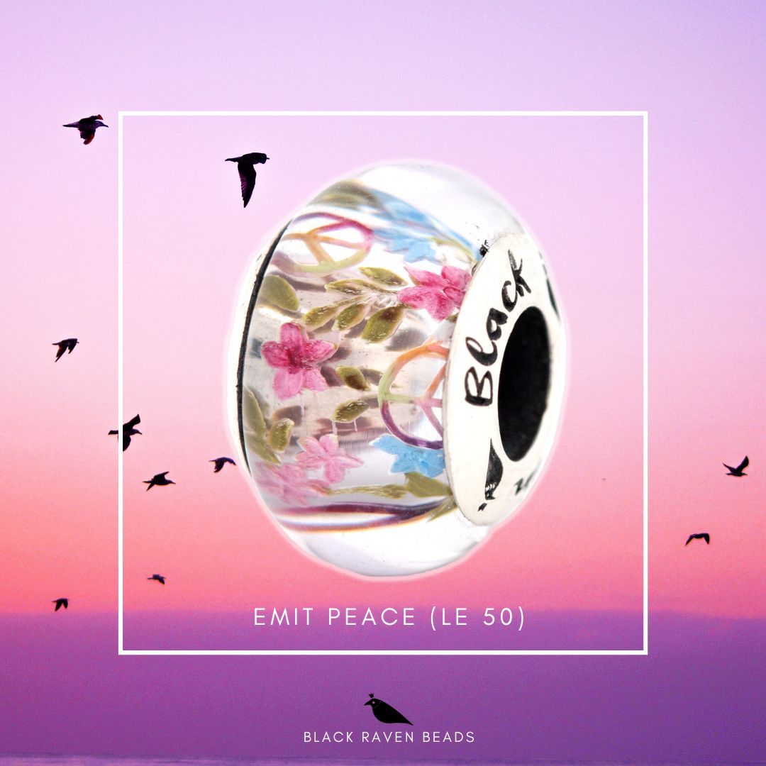 Silver Black Raven Beads Emit Peace (LE 50) Glass Charm by The Alternative Bead