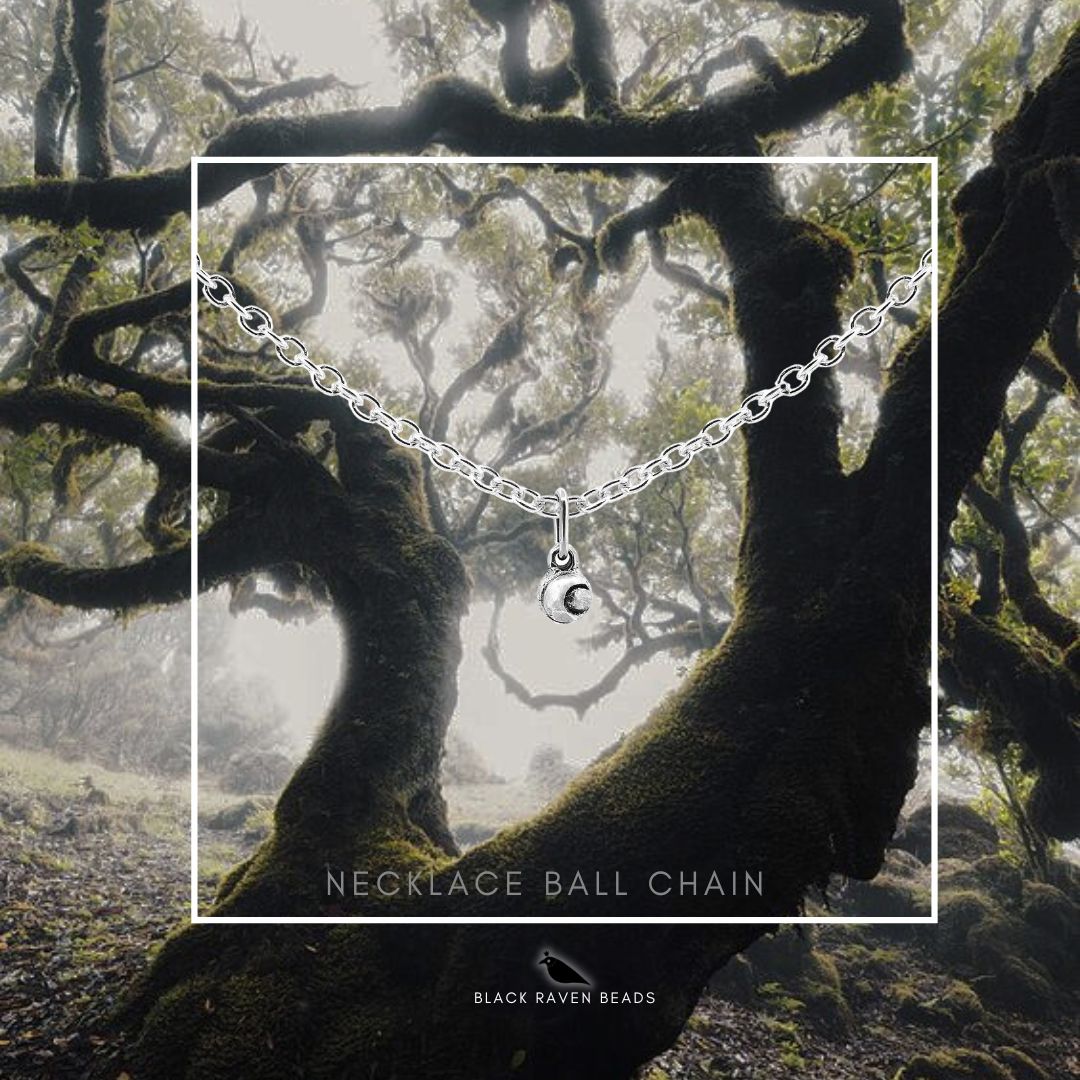 Silver Black Raven Beads Necklace ball chain 70cm Necklace by The Alternative Bead