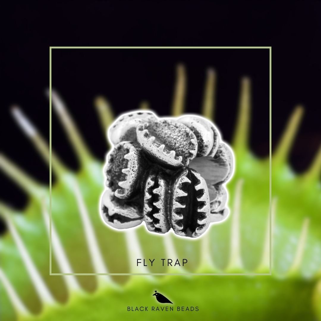 Silver Black Raven Beads Fly Trap Sterling Silver Charm by The Alternative Bead