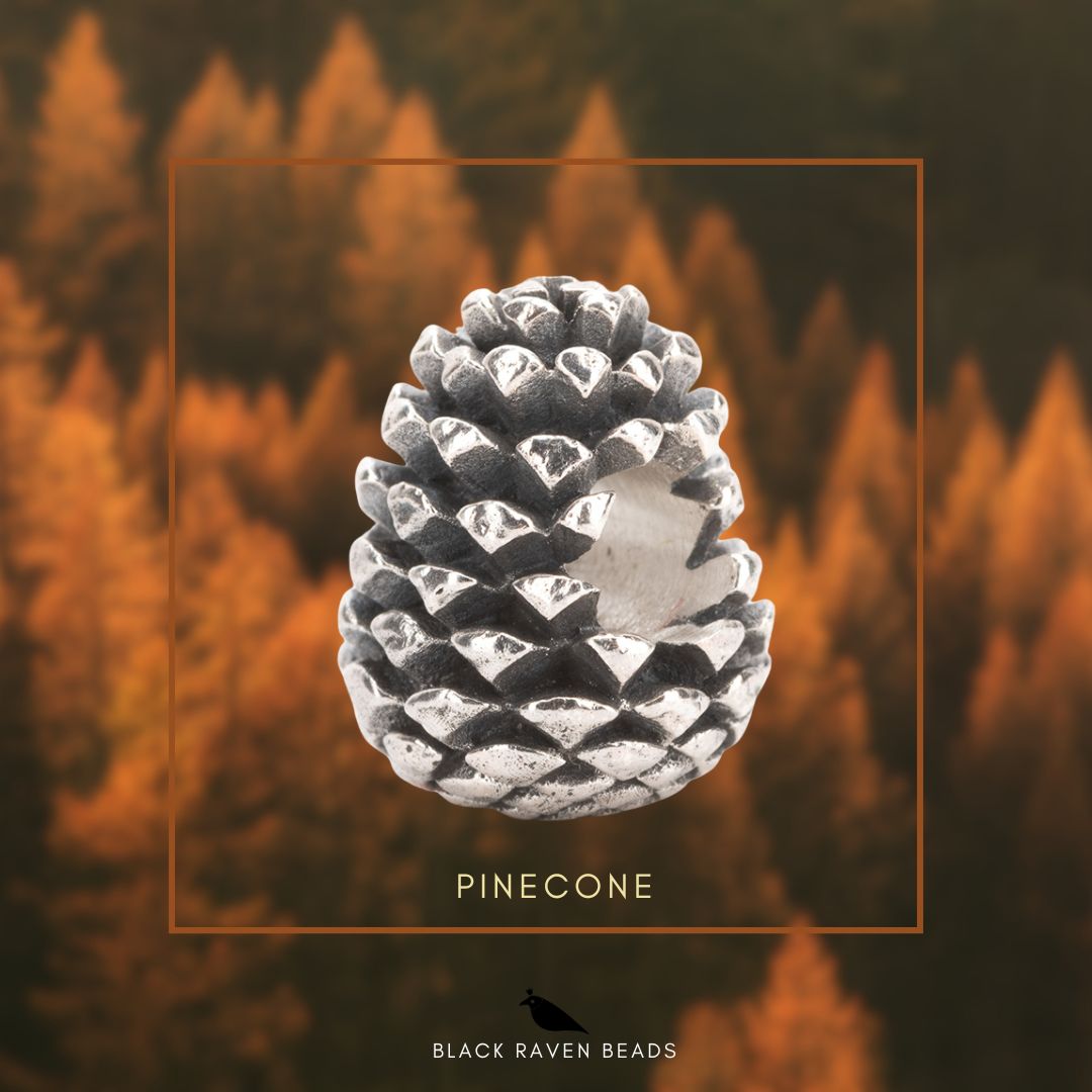 Silver Black Raven Beads Pinecone Sterling Silver Charm by The Alternative Bead